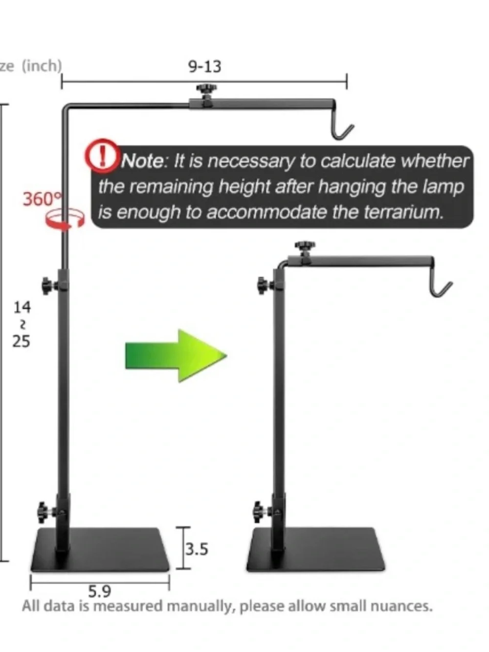 Black Reptile Lamp Stand – Adjustable Heat Lamp Holder